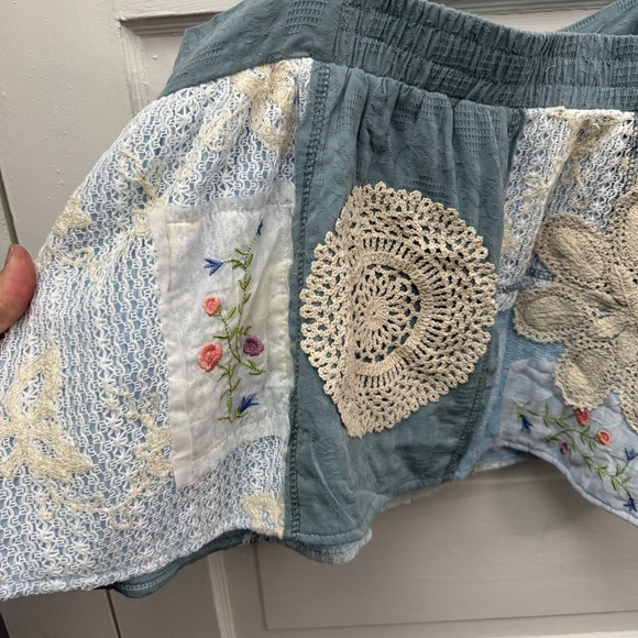 Boho Patchwork Crochet Applique Cami Tank POL Womens S Blue - Picture 6 of 12